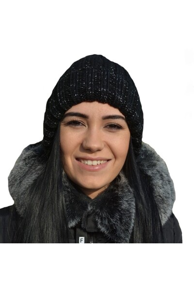 OEM Caciula chic, simpla, de culoare neagra cu fir argintiu in tesatura