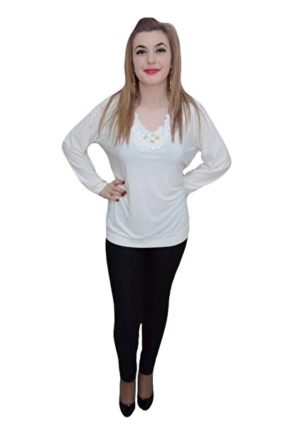 OEM Bluza tinereasca, nuanta de bej, maneca lunga si design chic