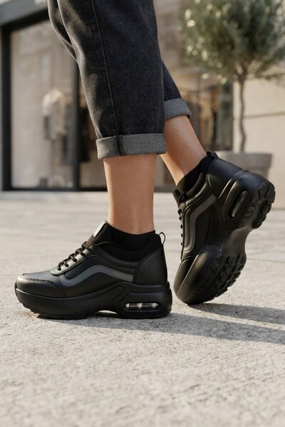İncim Siyah Air Yüksek Tabalı Günlük Sneaker Kadın Spor Ayakkabı