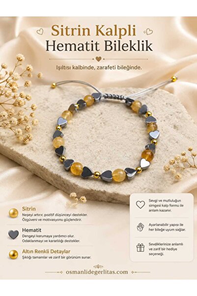 OSMANLI DEĞERLİ TAŞ Certified Citrine - Hearted Hematite Ladder Closure Bracelet