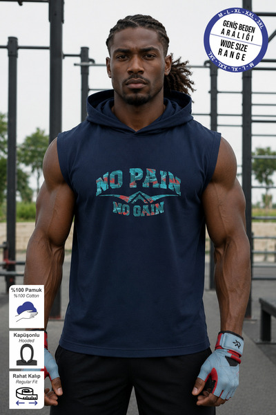 BESSA Navy Blue No Pain Printed Standard Fit Hooded Sports Athlete Cotton Fab...