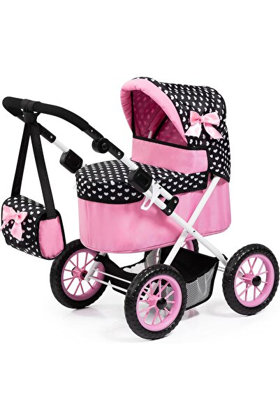 Bayer Trendy Doll Pramset in Pink with Black Hood and Pink Bow