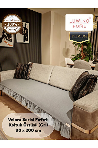 LUWİNO HOME Husă de scaun cu volane din bumbac și in 100%, Seria Velora, Covo...