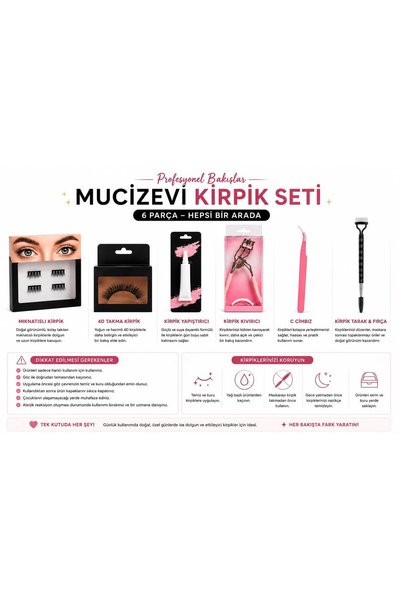 MAISON GLOWEN Profesyonel 6 Parça Takma Kirpik Seti | Mıknatıslı Kirpik, 4D Takma Kirpik, Kirpik Yapıştırıcısı, Kirpik Kıvırıcı, Cımbız ve Kirpik Tarağı+SÜRPİZ HEDİYELİ