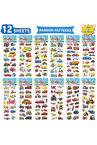 Choice PPT-12PCS-JGC 12 Sheets Cartoon Vehicle Stickers for Kids, 3D Puffy Bu...