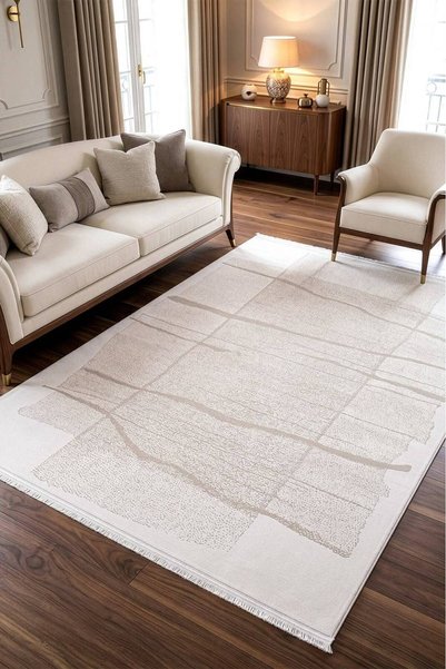 VEJA HOME Luna Premium Modern Desenli Soft Dokulu Salon Halısı Ve Yolluk Krem...