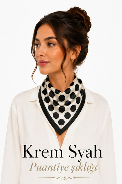 Mavi Masal All Seasons Women's Black Beige Polka Dot Scarf Bandana and Shawl