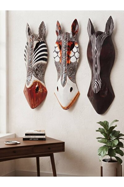 XTRIKE ME Ahşap Dekoratif Duvar Süsü Zebra Mask 50 Cm Karışık Renk 1 Adet