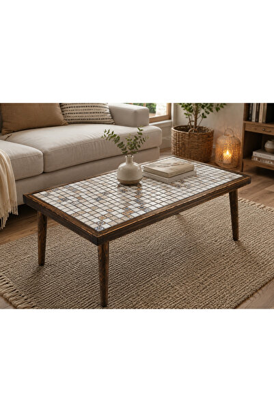 maison linden El Yapımı Seramik Yüzey Mozaik Desen Orta Sehpa 35x65 cm Masif ...