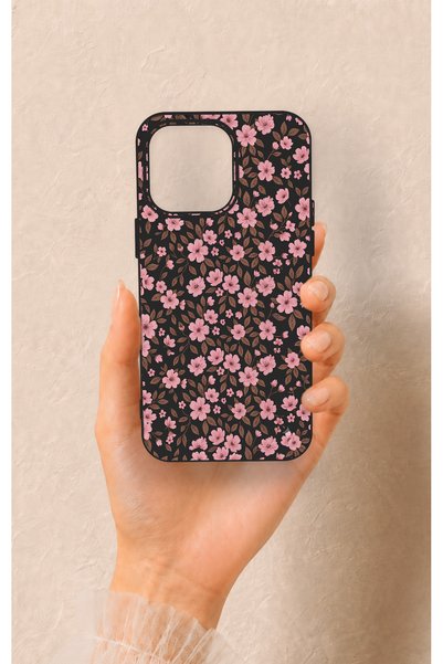 Vip Case حافظة سيليكون متوافقة مع هاتف iPhone 15 Pro Max بنمط زهرة وردية صغيرة