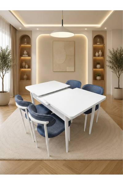 Concept Ayz Home Bella Serisi 4 Kişilik Antrasit Kumaş 80*130 Beyaz Masa Sand...