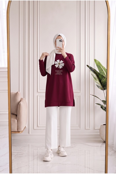 Holehola Cemşah Daisy vezena bluza sa prorezom - SS13157 bordo crvena
