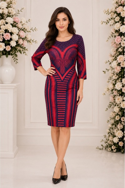 OEM Rochie tinereasca, de culoare bleumarin-rosu, design chic