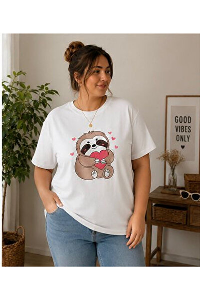 3S MODA تي شيرت نسائي كبير الحجم مطبوع عليه طباعة رقمية من Basic Sloth
