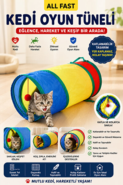 ALL FAST Kedi Oyun Tüneli Katlanabilir İnteraktif Kedi Tüneli Kedi Egzersiz v...