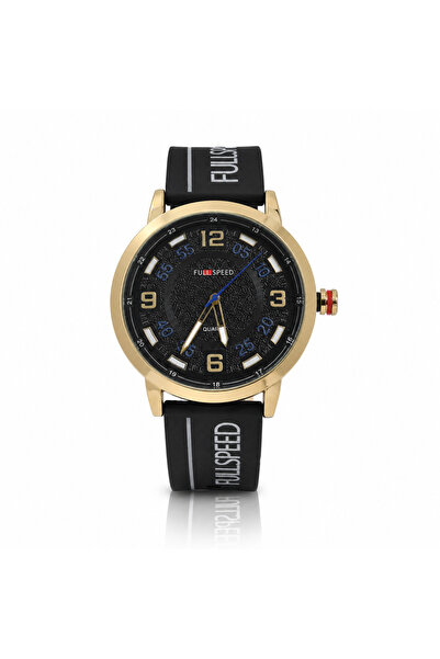 FULLSPEED Ceas Bărbătesc Quartz cu Curea Neagră din Silicon și Carcasă Gold –...