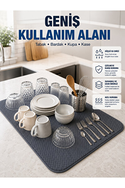 Mikrofiber Bulaşık Kurutma Matı Yüksek Su Emici Mutfak Kurutma Örtüsü