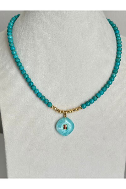 mibrillo Turquoise Bead Necklace Summer Trend Necklace