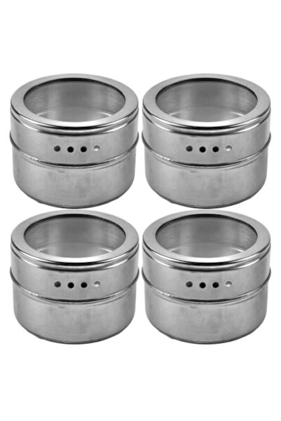 OEM Set de 4 borcane metalice, cu capac transparent, magnetic, gri, 6 x 4 cm,...