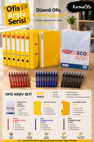 KarmaOfis Office Yellow Archiving Set 650 Pieces – 5 Pack of Pouch Files, 100...