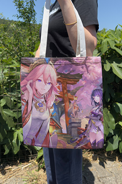 ZipZap Yae Miko Genshin Impact V1 dvostrana platnena torba za štampanje anime...