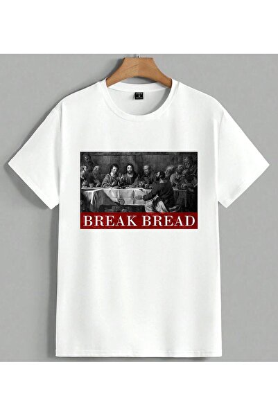 ELFERA Μπλουζάκι Unisex Oversize με στάμπα Break Bread Son Oy Un Kutsal, Λευκό