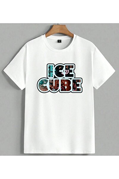 ELFERA Бяла унисекс овърсайз тениска с принт Ice Cube, рап музика, хип-хоп