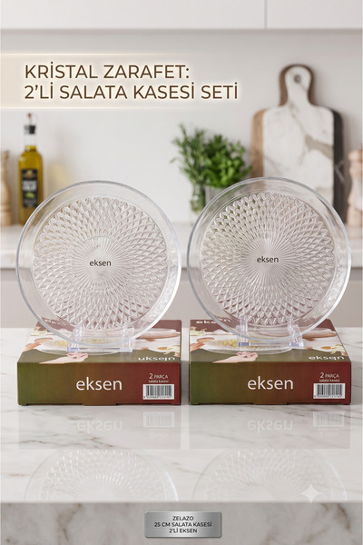 Arsimo Elena Kristal Şıklığı 2'li Ayaklı Kase Seti 21 cm - Cam Sunum Tabağı &...