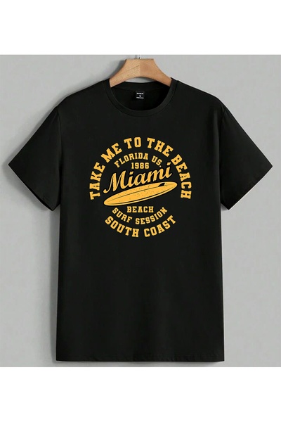 ELFERA Majica kratkih rukava Miami Beach Surfing Vintage print unisex oversiz...