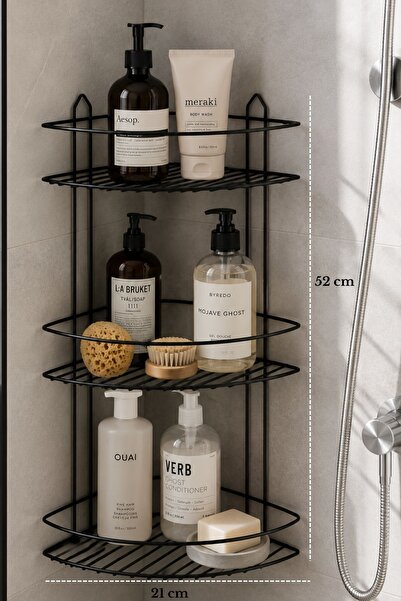 Edora Home Black Tone Modern Bathroom Corner – 3-Tier Corner Shampoo Holder, ...