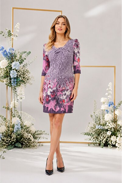 OEM Rochie subtire cu maneca trei-sferturi, de culoare roz-gri