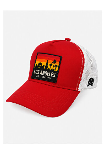 All citys Los Angeles Printed Patch Detailed Mesh Trucker Baseball Cap Unisex