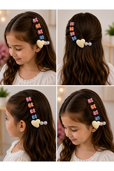 Bymiel Girl's Pastel Mini Hair Clips with Buckle and Cream Heart Figured Pear...