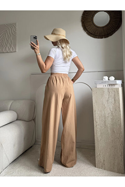 SUMEF Camel wide leg elastic waist organic fabric 100% cotton standard size 3...