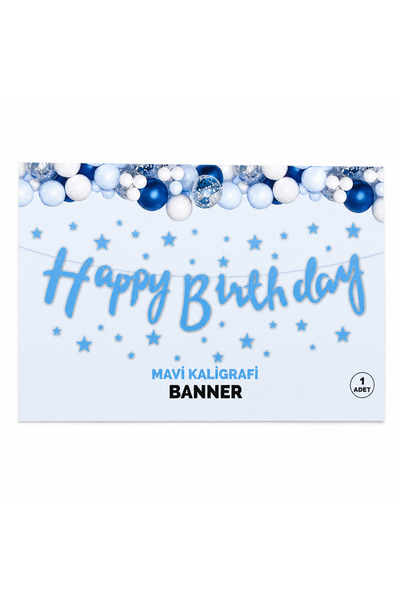 kidspartim Srećan rođendan kaligrafski banner plavi 110x20 cm