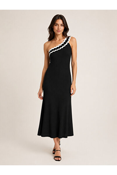 Sienza Women's Black One-Shoulder Camisole Midi Dress