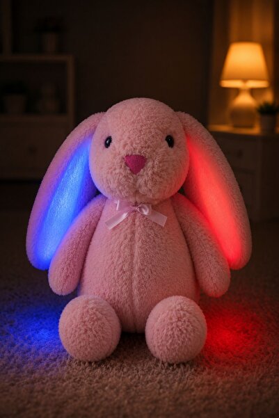 STORE24 LED Işıklı Papyonlu Uzun Kulak Bunny Peluş Tavşan 65 cm | Yumuşacık Uyku Arkadaşı