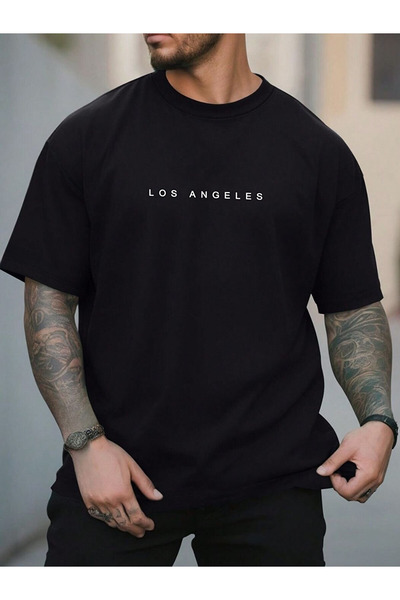 Flubutik Ανδρικό μαύρο μπλουζάκι Los Angeles Log από 100% οργανικό βαμβάκι, π...