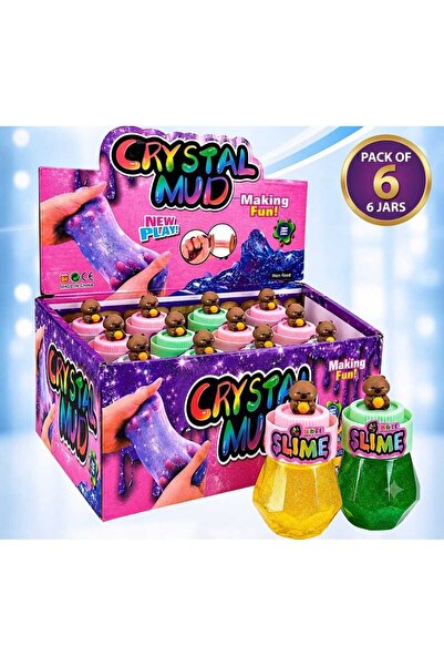CRYSTAL طين جالاكسي سلايم مع تعليقة يونيكورن - عبوة من 6 برطمانات