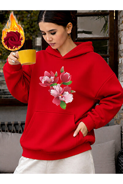 mercoledi Unisex Floral Printed Hooded Kangaroo Pocket Comfortable Fit Regula...