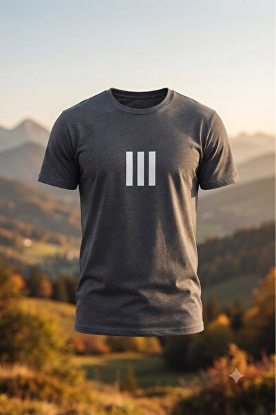 UNCİA OUTDOORS Men's 3-Line Printed Oversized Crew Neck Combed Cotton T-Shirt