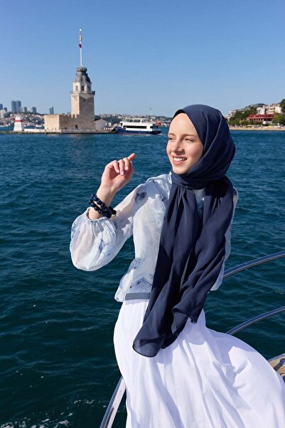 Şalland Cupra Silk Shawl Navy Blue