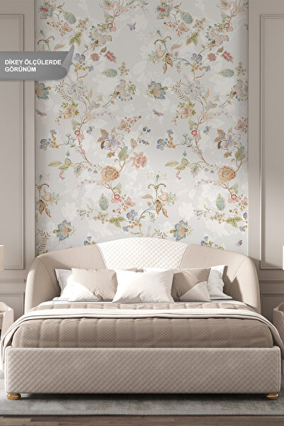 dreamwall Pastel Çiçekli, Dal ve Kelebek Motifli Tek Parça Tekstil Duvar Kağıdı