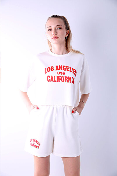 Veni Life Women's Printed Crop T-Shirt and Shorts Bottom Top Two-Piece Set