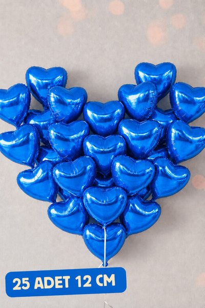 Baloncu Nene 25 Adet Mavi Kalp Folyo Balon 12 cm Mini Kalp Balon Doğum Günü P...
