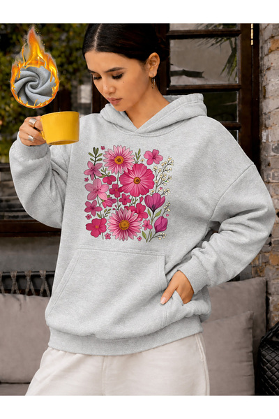 mercoledi Unisex Floral Heart Printed Hooded Kangaroo Pocket Comfortable Fit ...