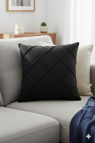 Nisahometeks 4 قطع غطاء وسادة صالون أسود ناعم الملمس مقاس 43 × 43 سم (مع سحاب)