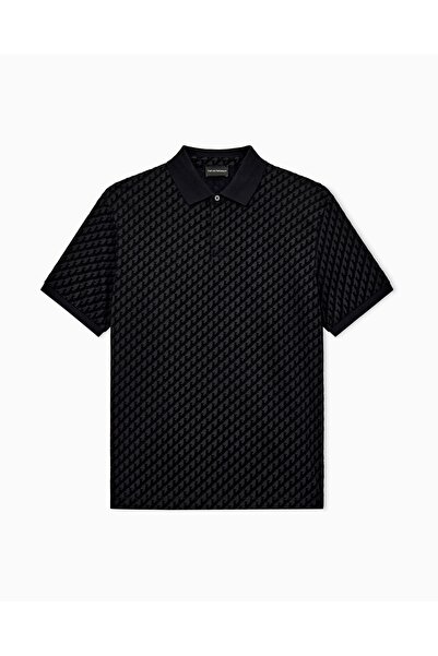 Emporio Armani Men's Regular Cut Logo Printed Short Sleeve Black Polo Neck T-...