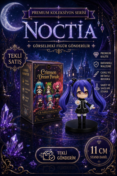 Nandy Home Noctia - Mor Saçlı Koleksiyon Figürü - 11 cm - Standlı Tekli Dekor...
