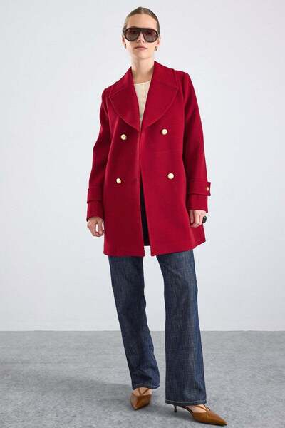 Olcay Metal Buttoned Double-Breasted Sports Coat Red 3166